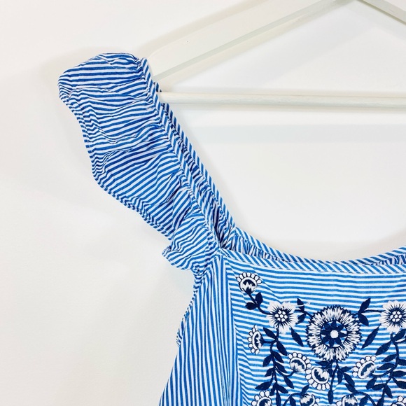 Zara Frilly Strap Blue Striped Cotton Top - Picture 4 of 4